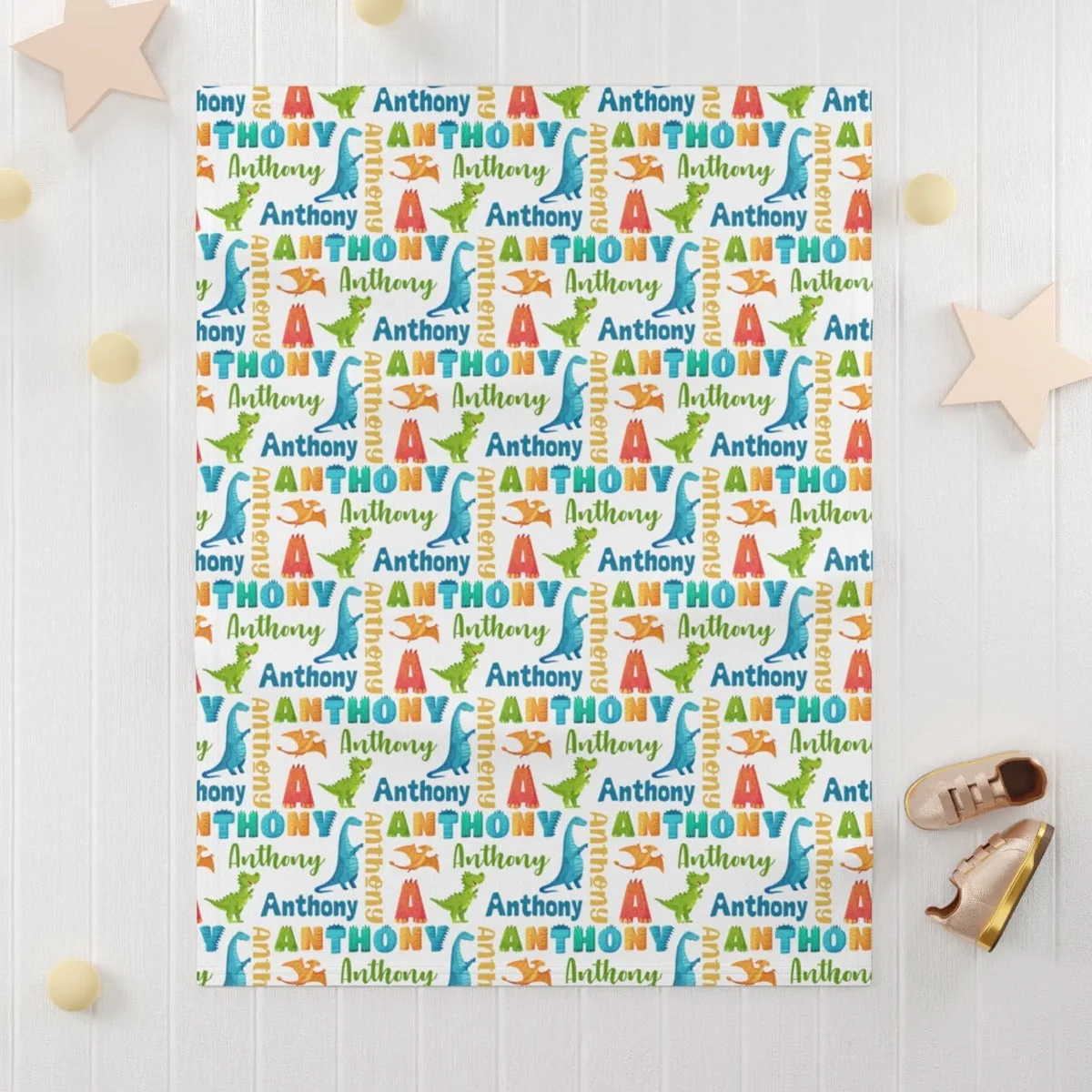 Dino Name Blanket - Custom blanket with name - Dinosaur Blanket