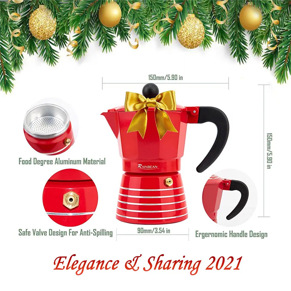 DISHYKOOKER 6Oz Espresso Pot 3 Cup Moka Pot Italian Cuban Greca Coffee Pot Red