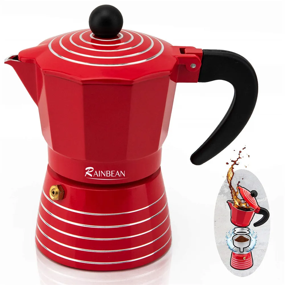 DISHYKOOKER 6Oz Espresso Pot 3 Cup Moka Pot Italian Cuban Greca Coffee Pot Red