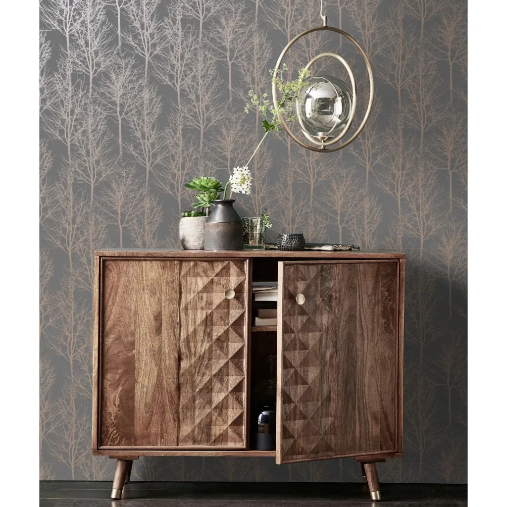 DUTCH WALLCOVERINGS Wallpaper Rhea Trees Grey and Rose Gold