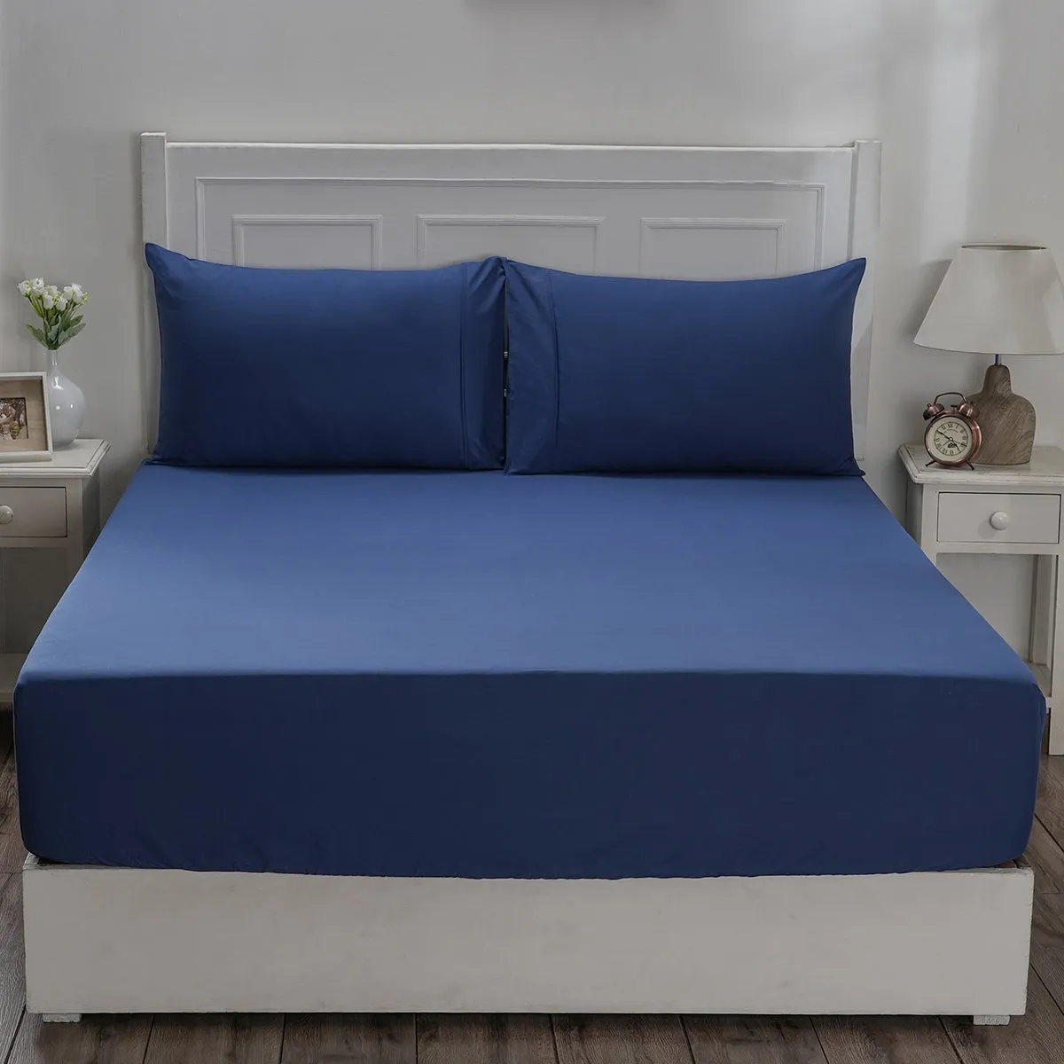 Eden Crisp & Light Weight 100% Cotton Solid Blue Fitted Sheet