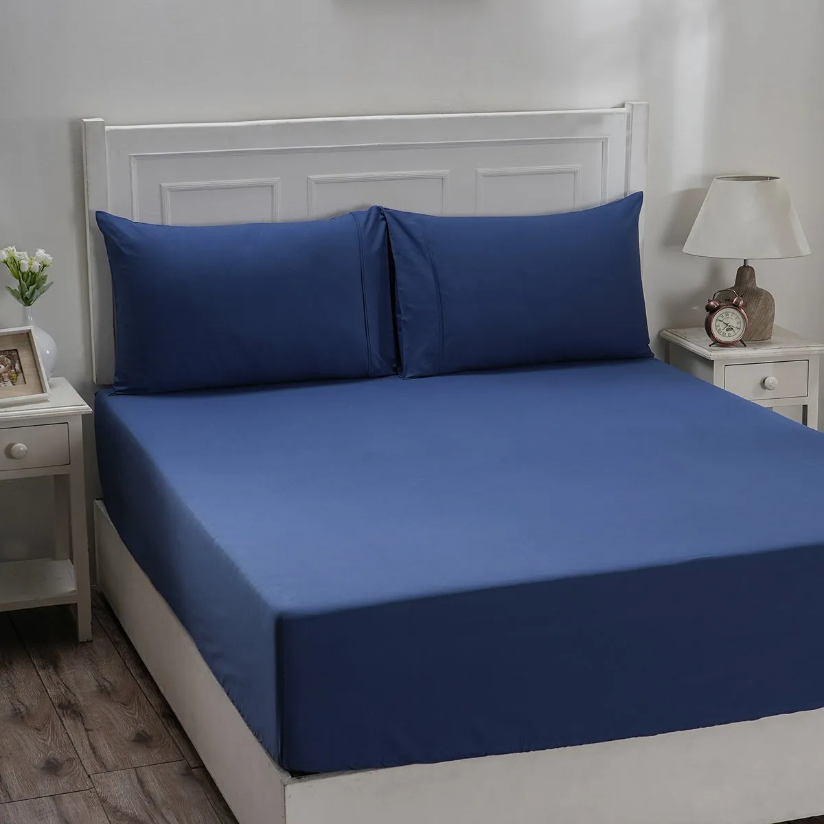 Eden Crisp & Light Weight 100% Cotton Solid Blue Fitted Sheet