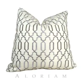 Elysa Gray & Cream Embroidered Lattice Fretwork Pillow Cushion Cover