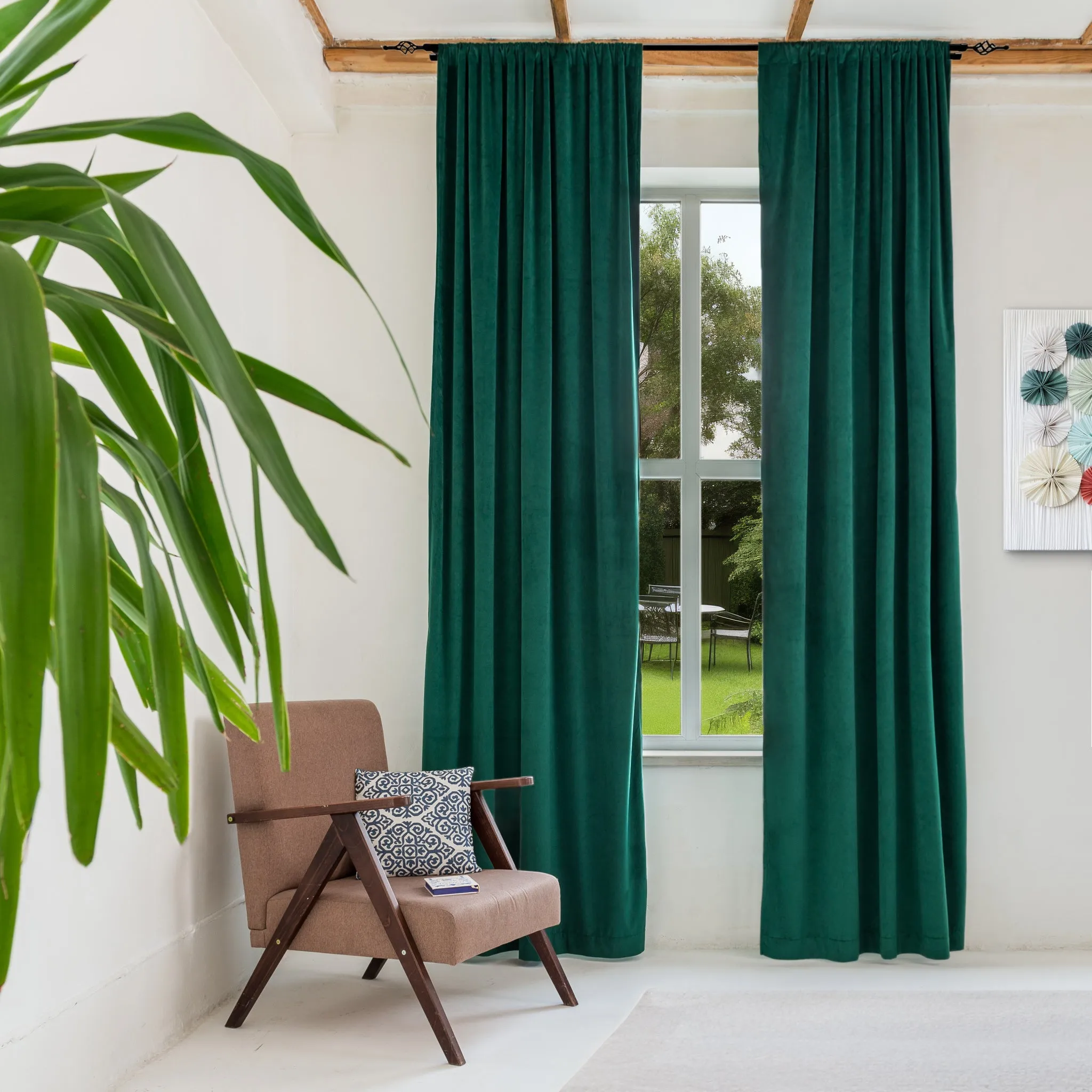 Emerald Green Velvet Blackout Rod Pocket Curtain - Custom Sizes and Colors