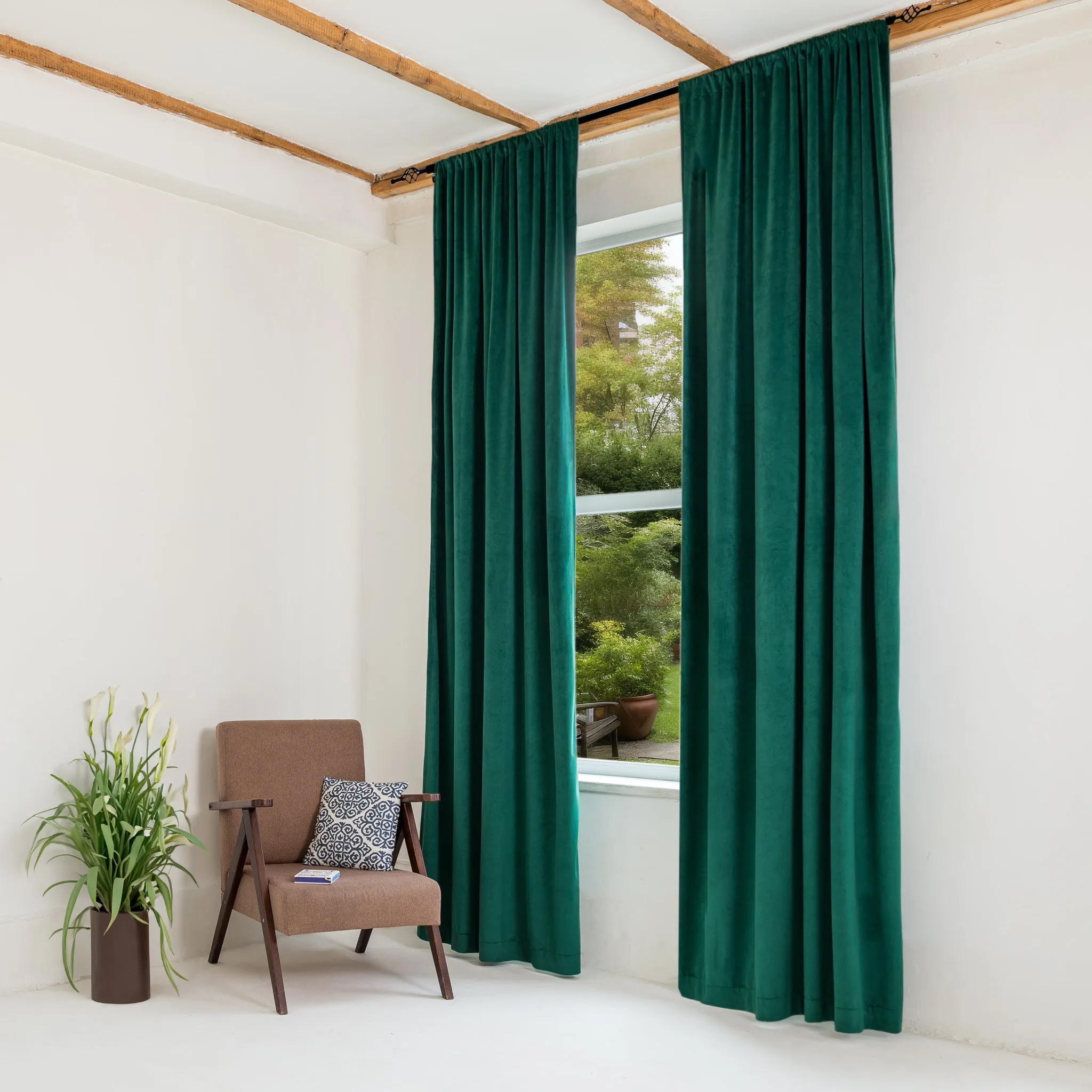 Emerald Green Velvet Blackout Rod Pocket Curtain - Custom Sizes and Colors