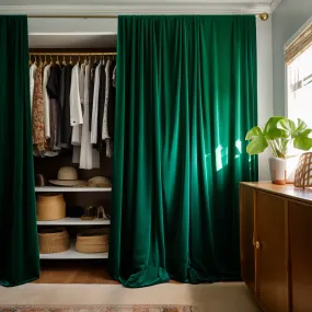 Emerald Green Velvet Rod Pocket Closet Curtain - Custom Width and Length