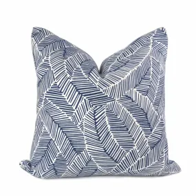 F Schumacher Abstract Leaf Navy Blue White Pillow Cover