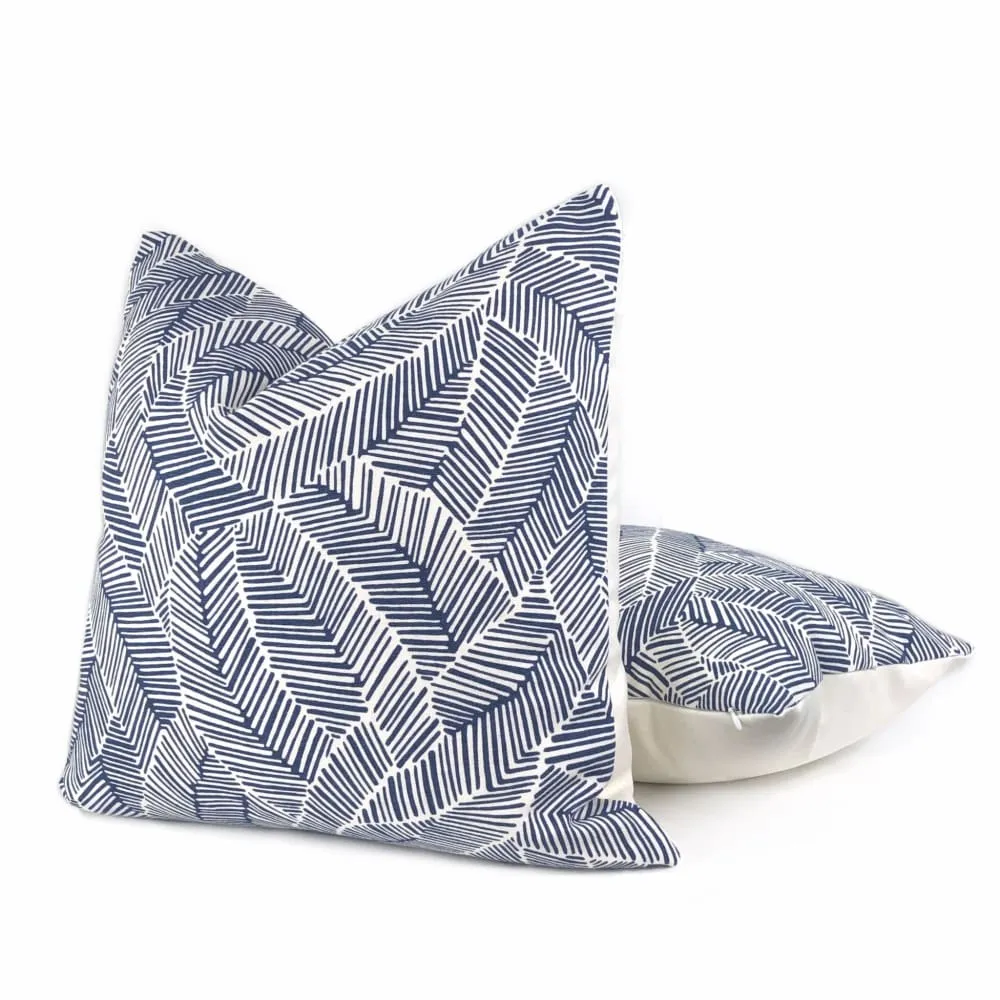 F Schumacher Abstract Leaf Navy Blue White Pillow Cover