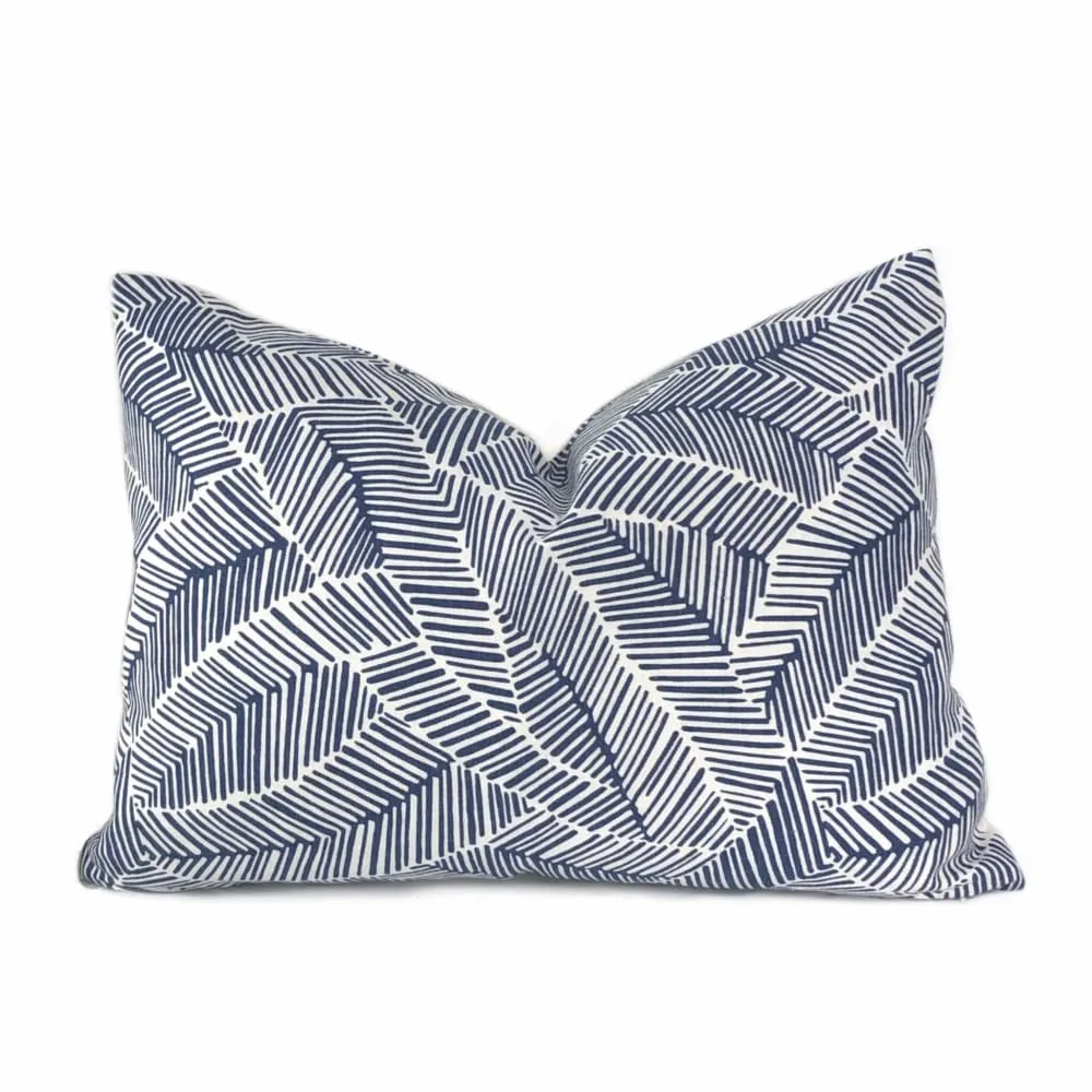 F Schumacher Abstract Leaf Navy Blue White Pillow Cover