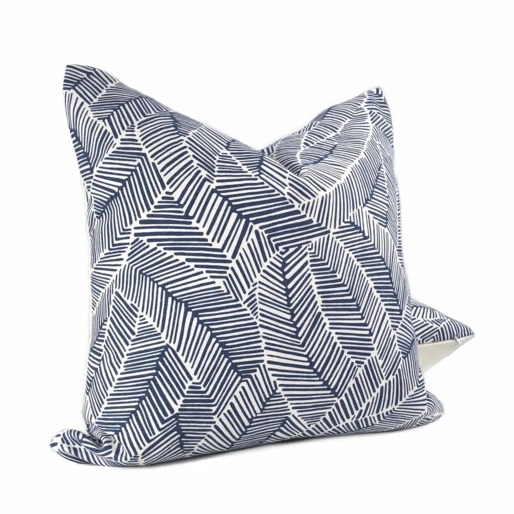 F Schumacher Abstract Leaf Navy Blue White Pillow Cover