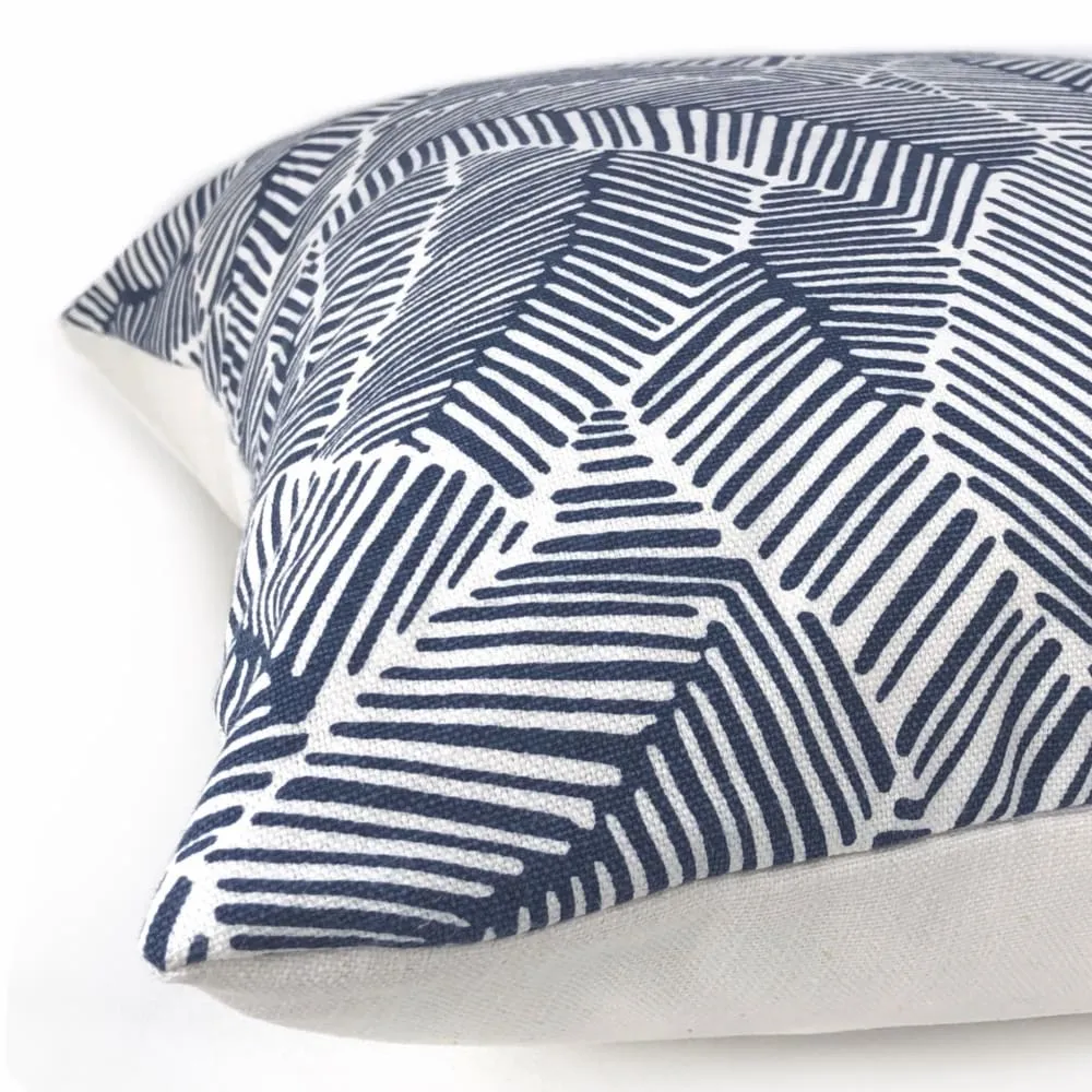 F Schumacher Abstract Leaf Navy Blue White Pillow Cover