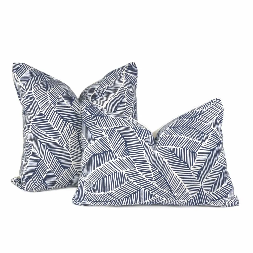 F Schumacher Abstract Leaf Navy Blue White Pillow Cover