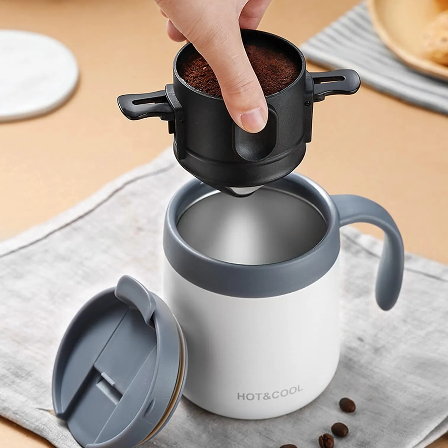 Filter Coffee Maker Double Mesh Pour Over Coffee Filter Food Grade Stainless Steel & Plastic Coffee Dripper 100% Paperless Maker Foldable to Fit Most Cup Keep Coffee Flavour Easy to Use and Clean