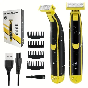 Full Body Groomer Kit - Washable, Rechargeable, Wet and Dry Electric Shaver with Trimmer for Men's Face and Leg Hair Removal - Easy to Clean and Travel-Friendly