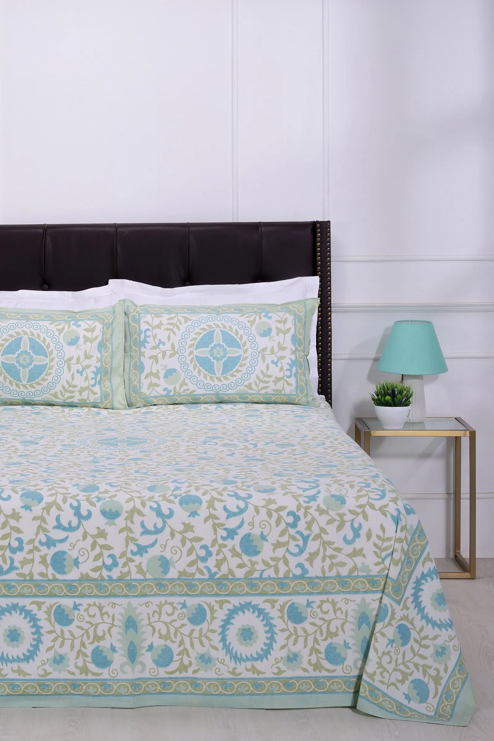 Gayatri Pomegranate Vine Olive Cotton Bedsheet