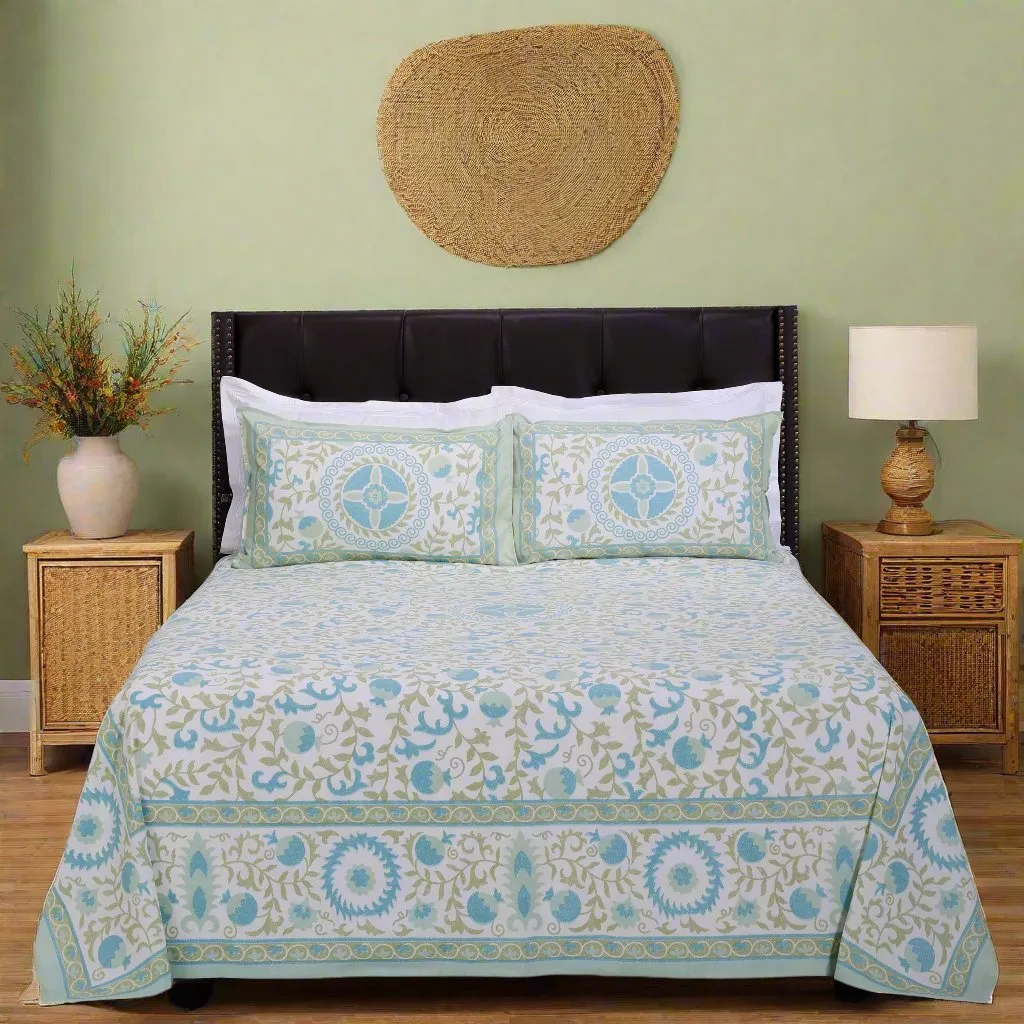 Gayatri Pomegranate Vine Olive Cotton Bedsheet