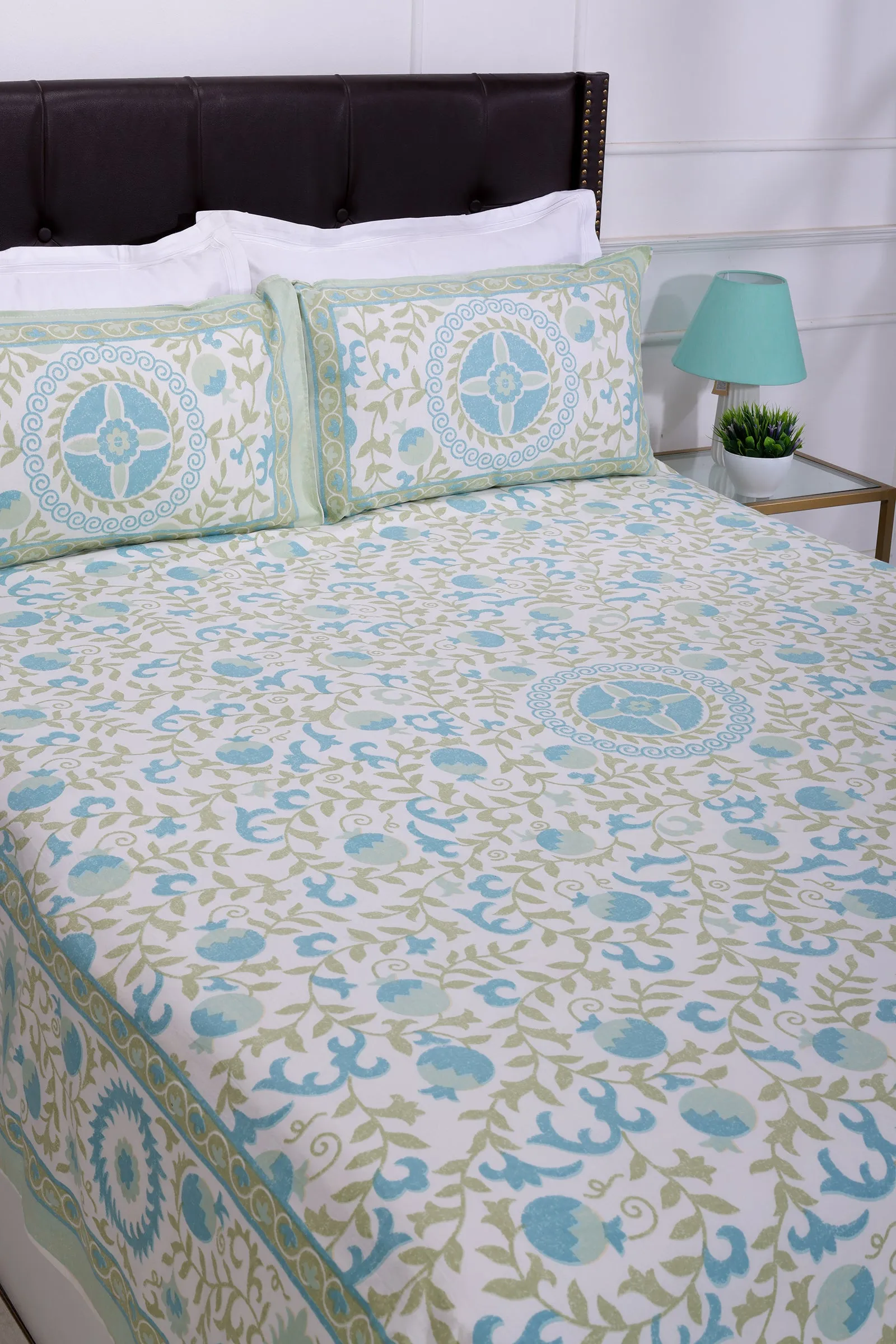 Gayatri Pomegranate Vine Olive Cotton Bedsheet