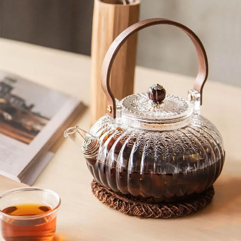 Glass Teapot With Removable Filter Wood Handle Borosilicate Tea Pot