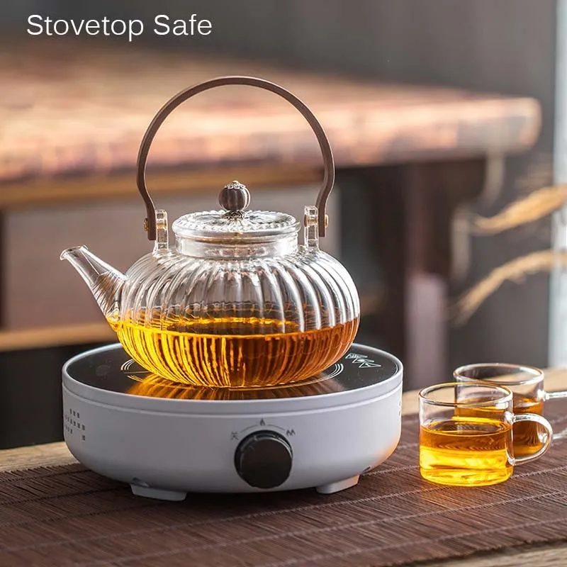 Glass Teapot With Removable Filter Wood Handle Borosilicate Tea Pot