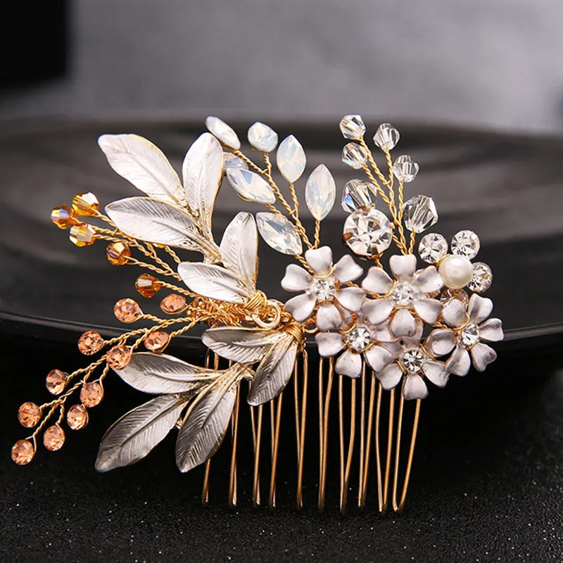 Gold Hair Comb Hair Crystal Flower Hair Accessories