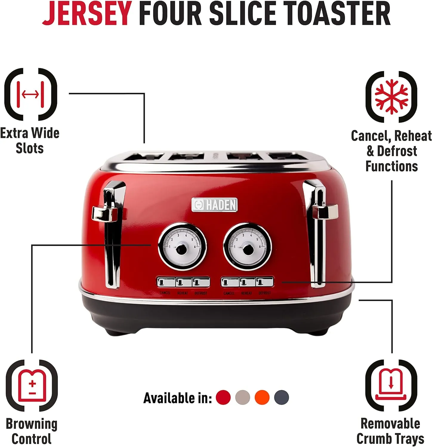 Haden Jersey 4 Slice Toaster Red