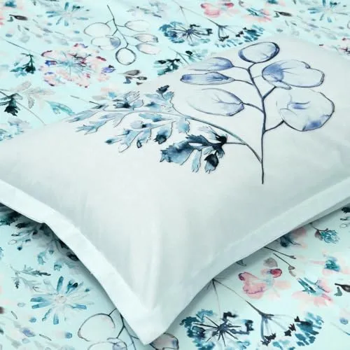 haus & kinder 100% Cotton Bed Sheet for King Size Bed, 1 King Size Bedsheet Cotton (108 X 108 Inches) with 2 Pillow Covers | 186 TC Bedsheet for Double Bed King Size | Light Blue Floral