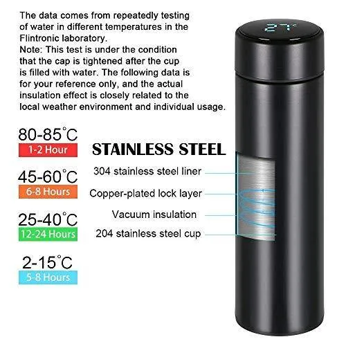 HBNS Smart Vacuum Flasks Bottle with LED Temperature Display with Touch Screen Smart Water Bottle 304 Stainless Steel Perfect for Office, Home, Gym, Outdoor Travel (500ML).