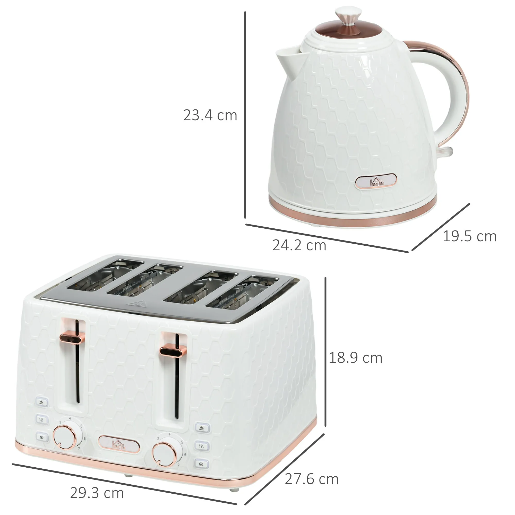 HOMCOM 1.7L Kettle and Toaster Set with Defrost, Reheat and Crumb Tray, White