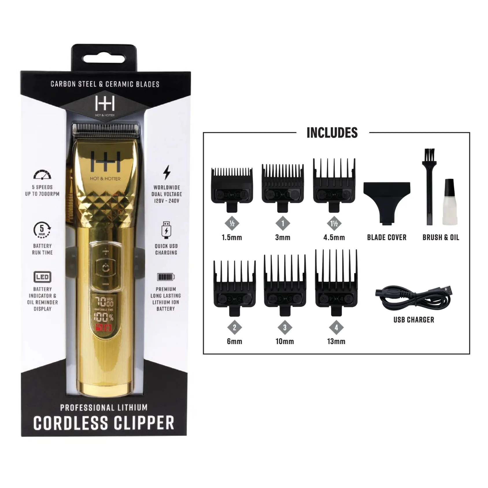 Hot & Hotter Professional Lithium Cordless Clipper Gold