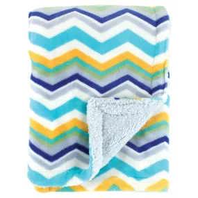 Hudson Baby Plush Blanket with Sherpa Back, Blue