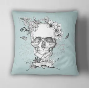 Ice Blue Floral Skull Throw Pillow