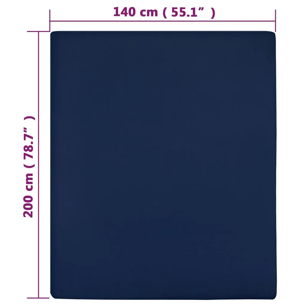 Jersey Fitted Sheets 2 pcs Navy Blue 140x200 cm Cotton