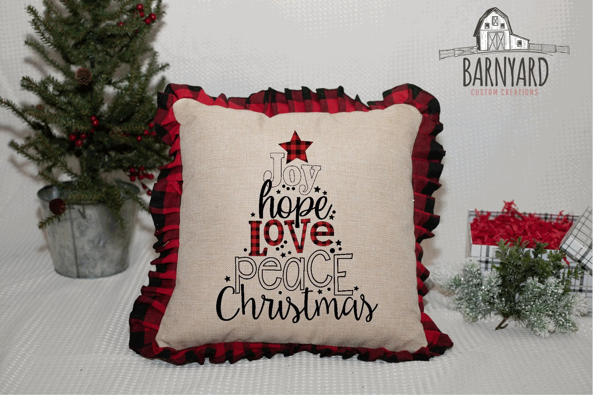 Joy Hope Love Peace Christmas Sublimation Pillow Cover, Red Or White Buffalo Plaid Pillow, Home Decor, Housewarming Gift