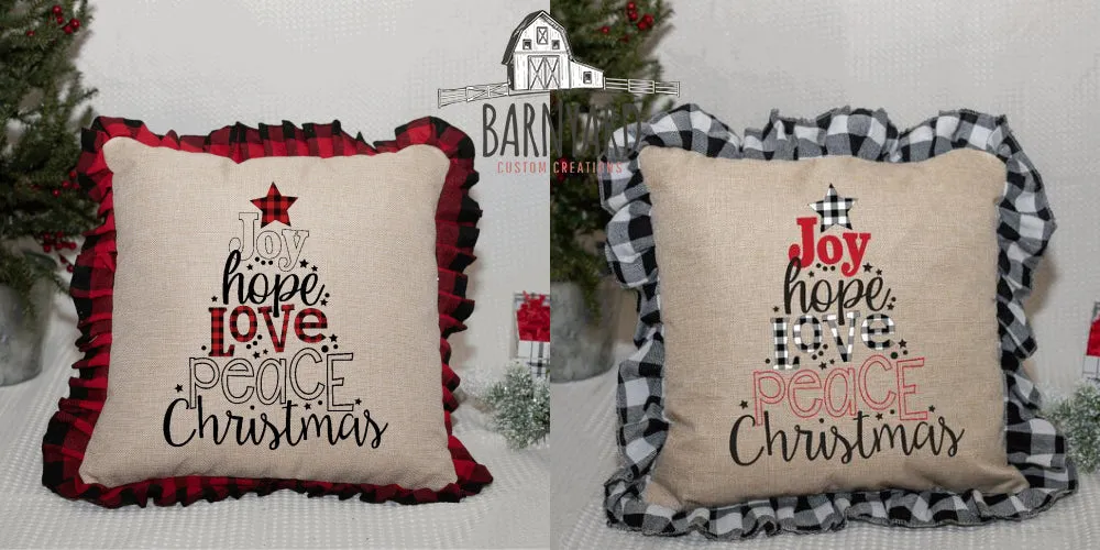 Joy Hope Love Peace Christmas Sublimation Pillow Cover, Red Or White Buffalo Plaid Pillow, Home Decor, Housewarming Gift