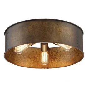 Kettle Weathered Brass Finish 3-Lights Flush Edison Fixture