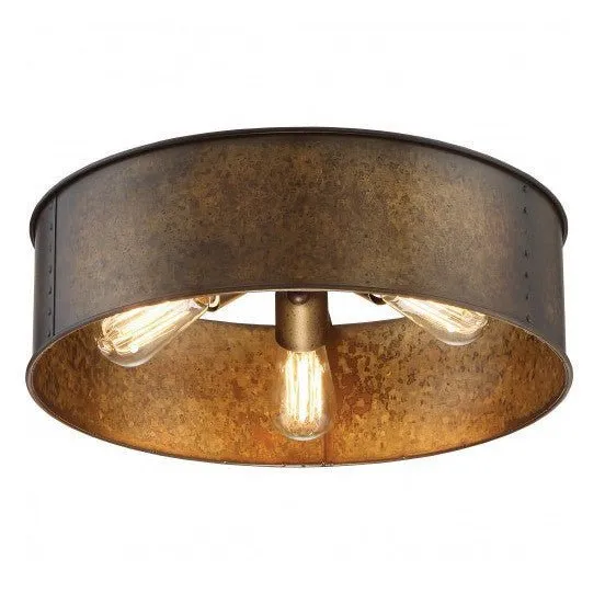 Kettle Weathered Brass Finish 3-Lights Flush Edison Fixture