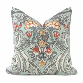 Kravet Lorton Light Blue Orange Gray White Damask Linen Throw Pillow Cover