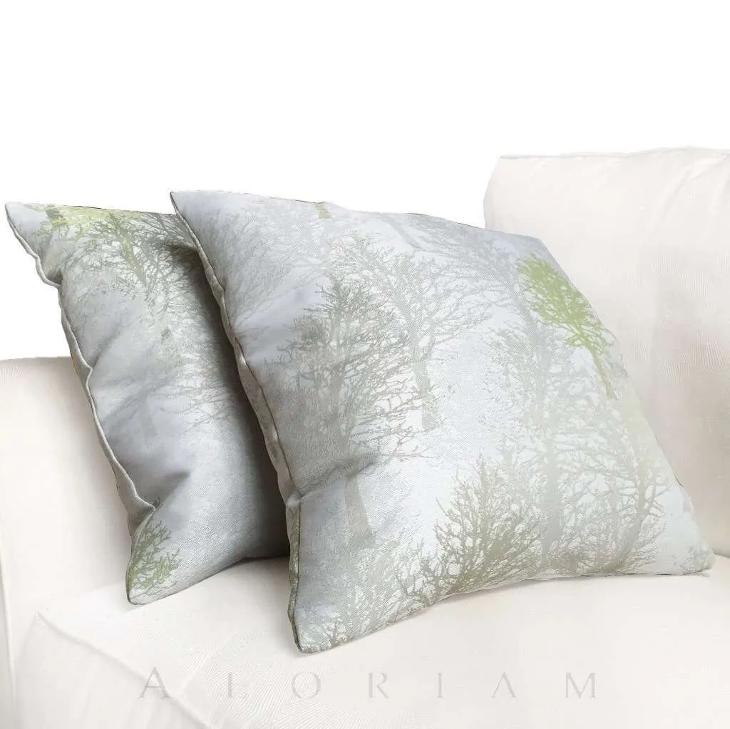 Light Gray Green Trees Nature Upholstery Pillow Cover