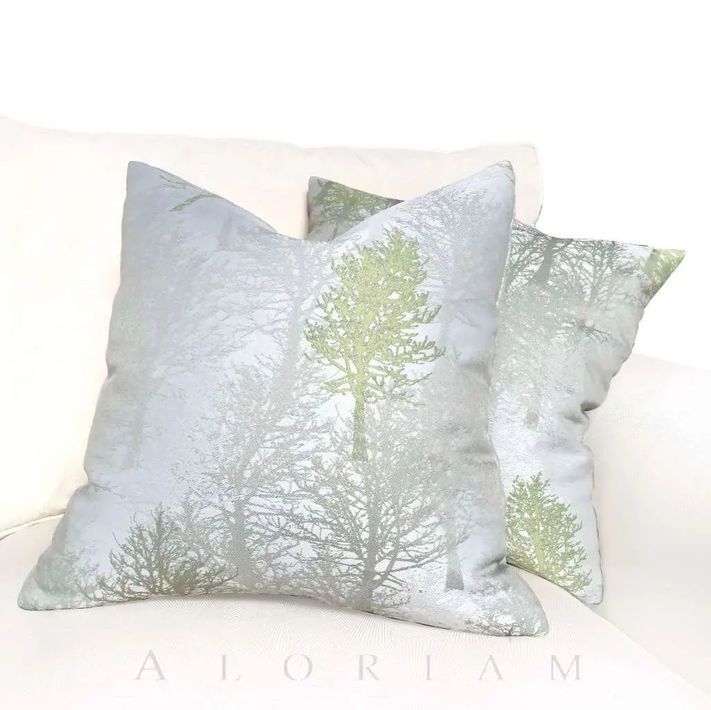 Light Gray Green Trees Nature Upholstery Pillow Cover