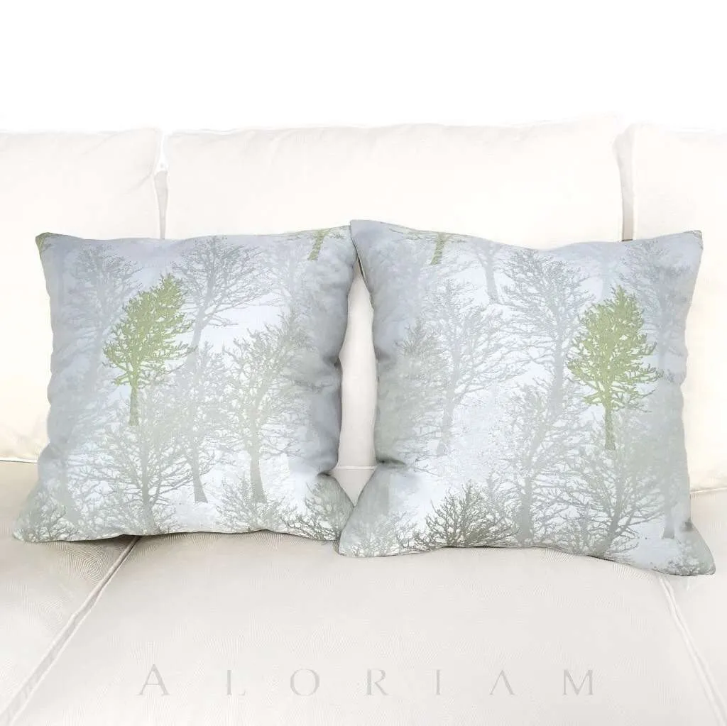 Light Gray Green Trees Nature Upholstery Pillow Cover