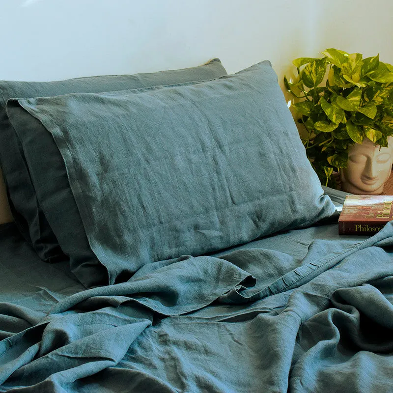 Linen Flat Bedsheet | Lagoon Blue