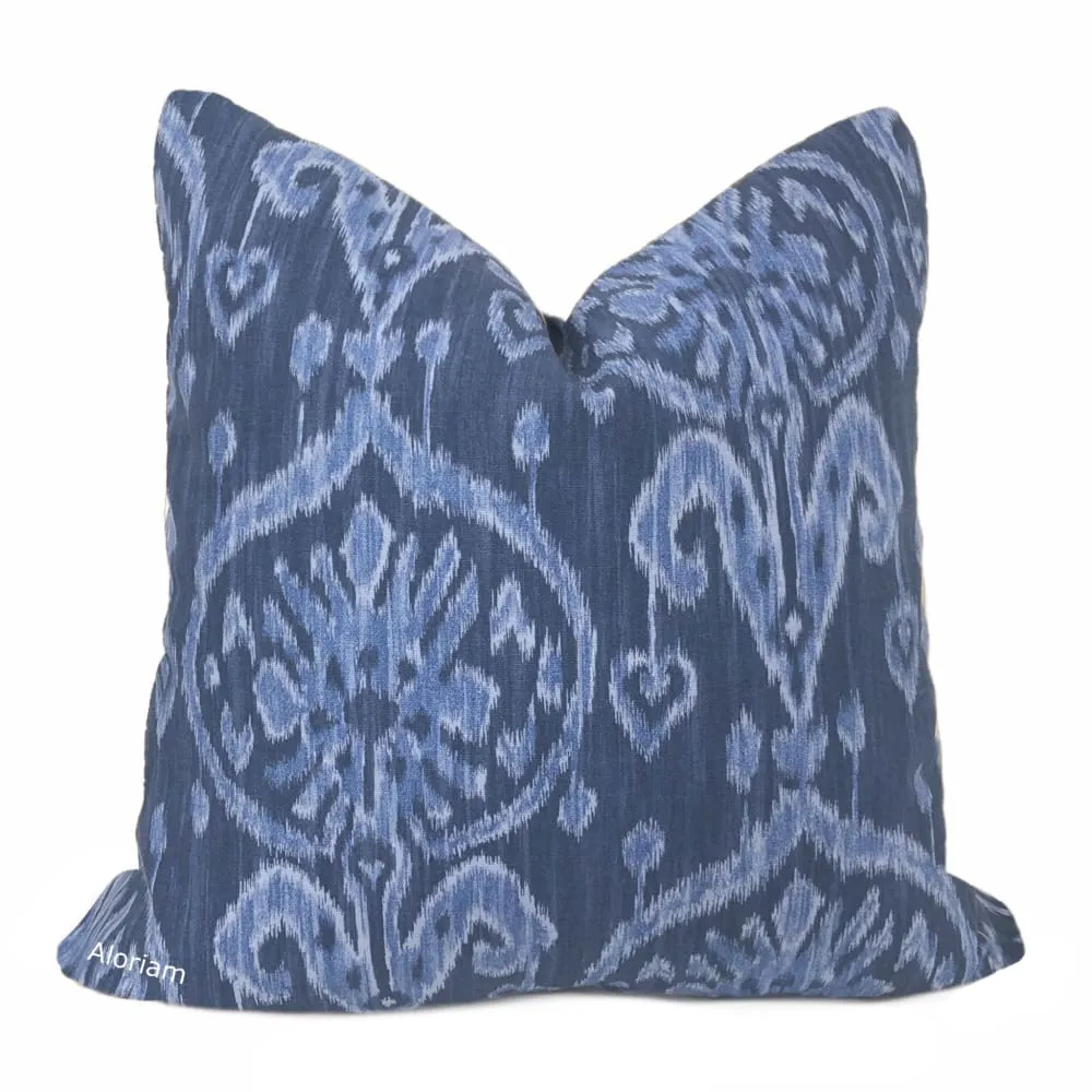 Malik Blue Ethnic Ikat Cotton Print Pillow Cover