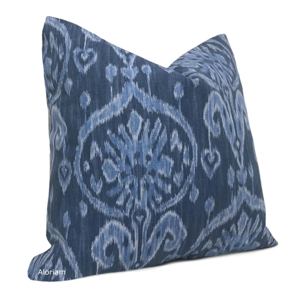 Malik Blue Ethnic Ikat Cotton Print Pillow Cover