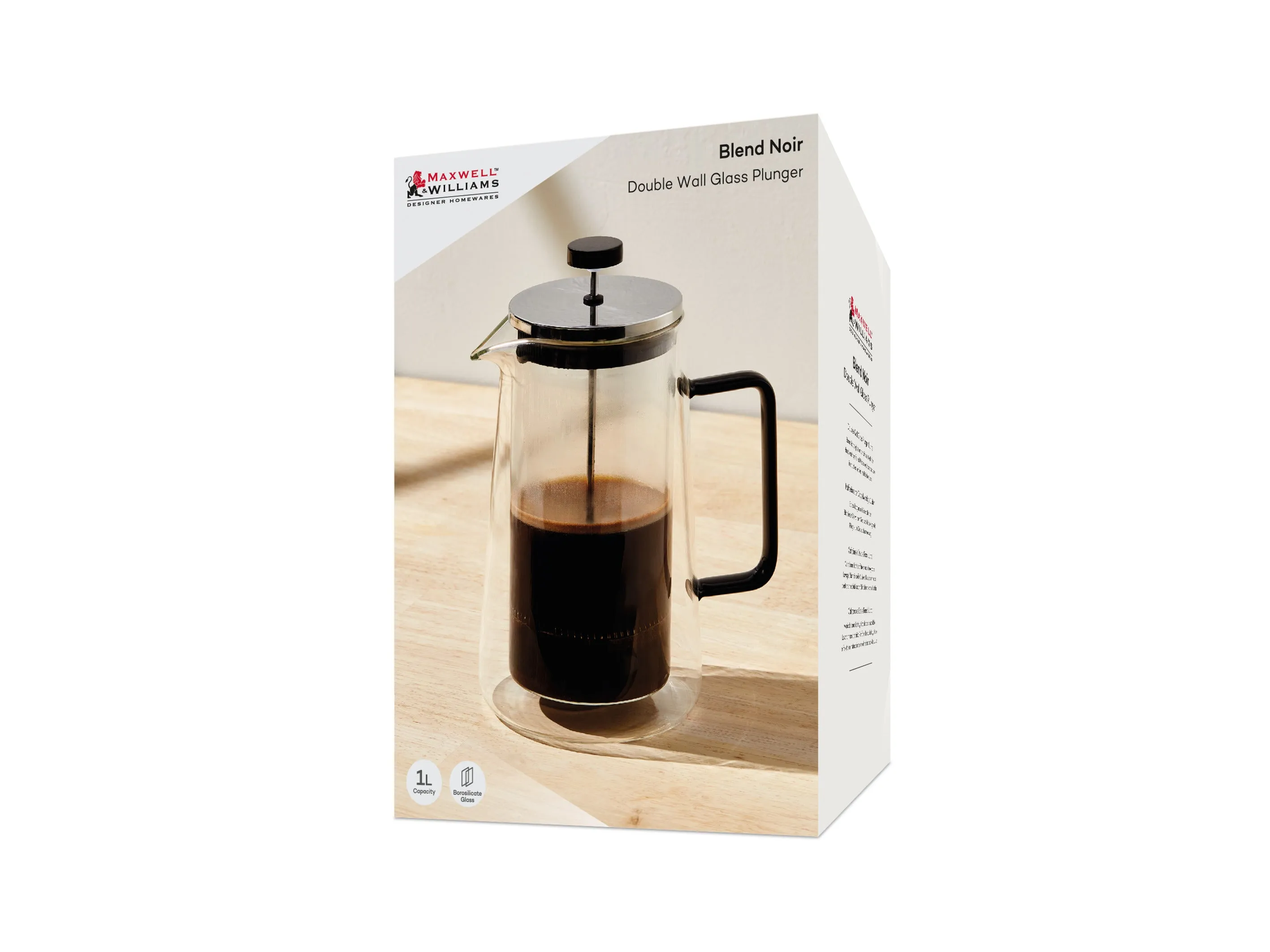 Maxwell & Williams MW Blend Noir Double Wall Plunger Clear/Black - 1L