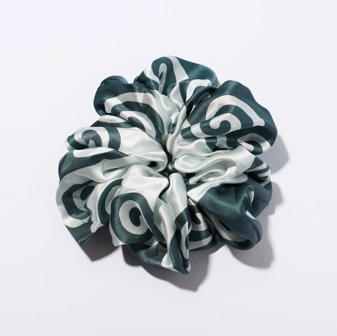 Meander Blue and Green Scrunchie