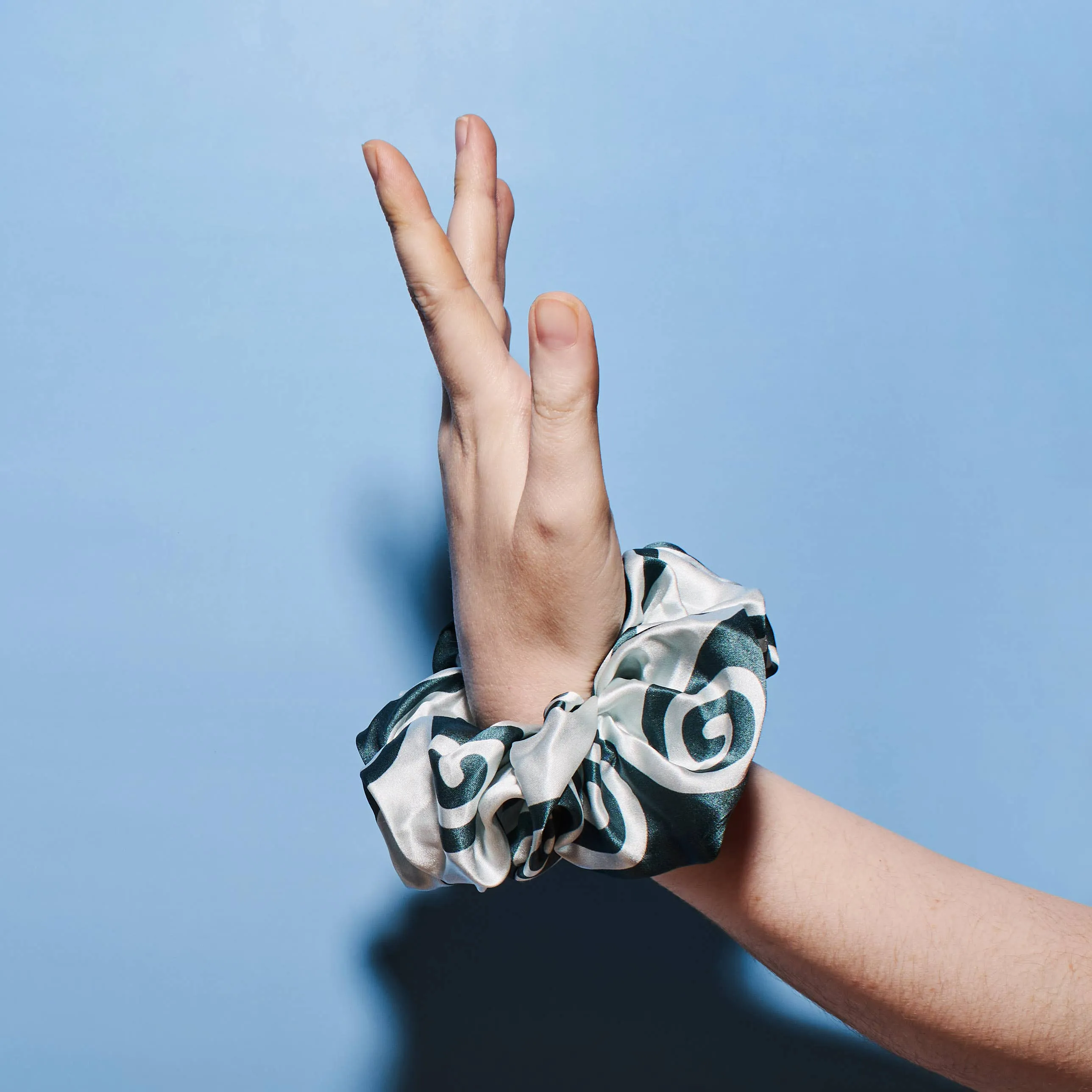 Meander Blue and Green Scrunchie