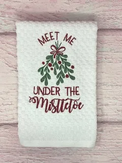 Meet me Under the Mistletoe Embroidered Kitchen Hand Towel