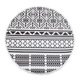 Milano Round Beach Towel with Tassels Print 140 cm 350 GSM Microfibre Blanket Aztec