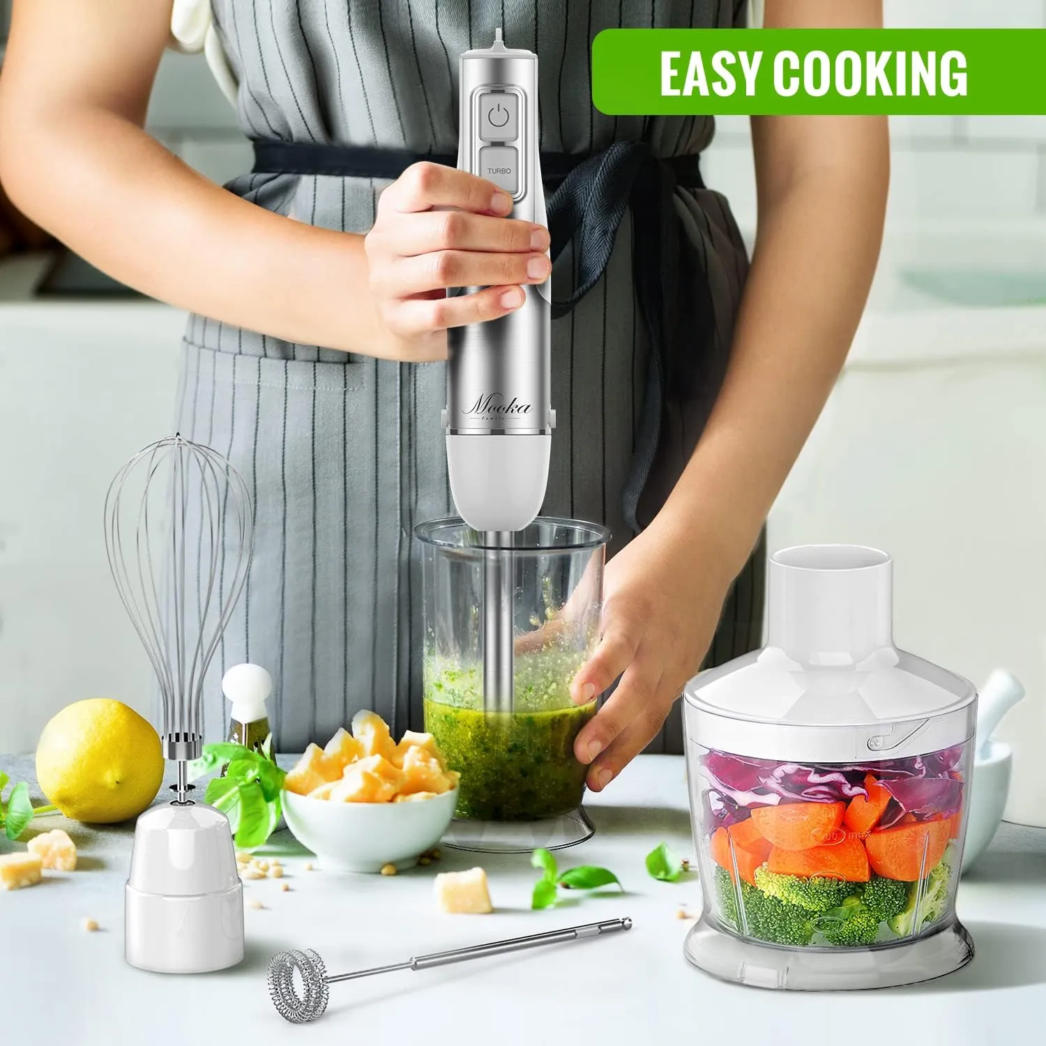 MOOKA Hand Blender, 5-in-1 BM-HB102 1100W Multi-Purpose Immersion Blender