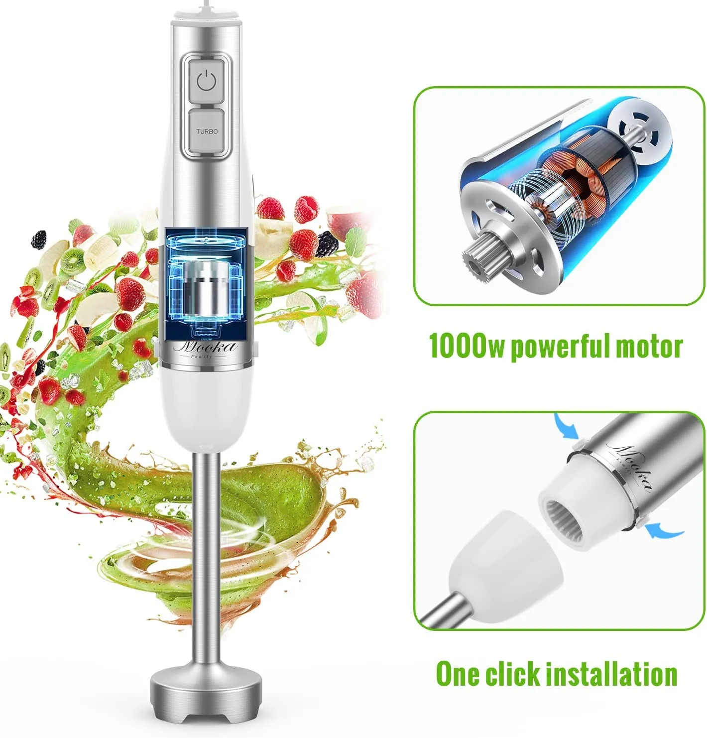 MOOKA Hand Blender, 5-in-1 BM-HB102 1100W Multi-Purpose Immersion Blender